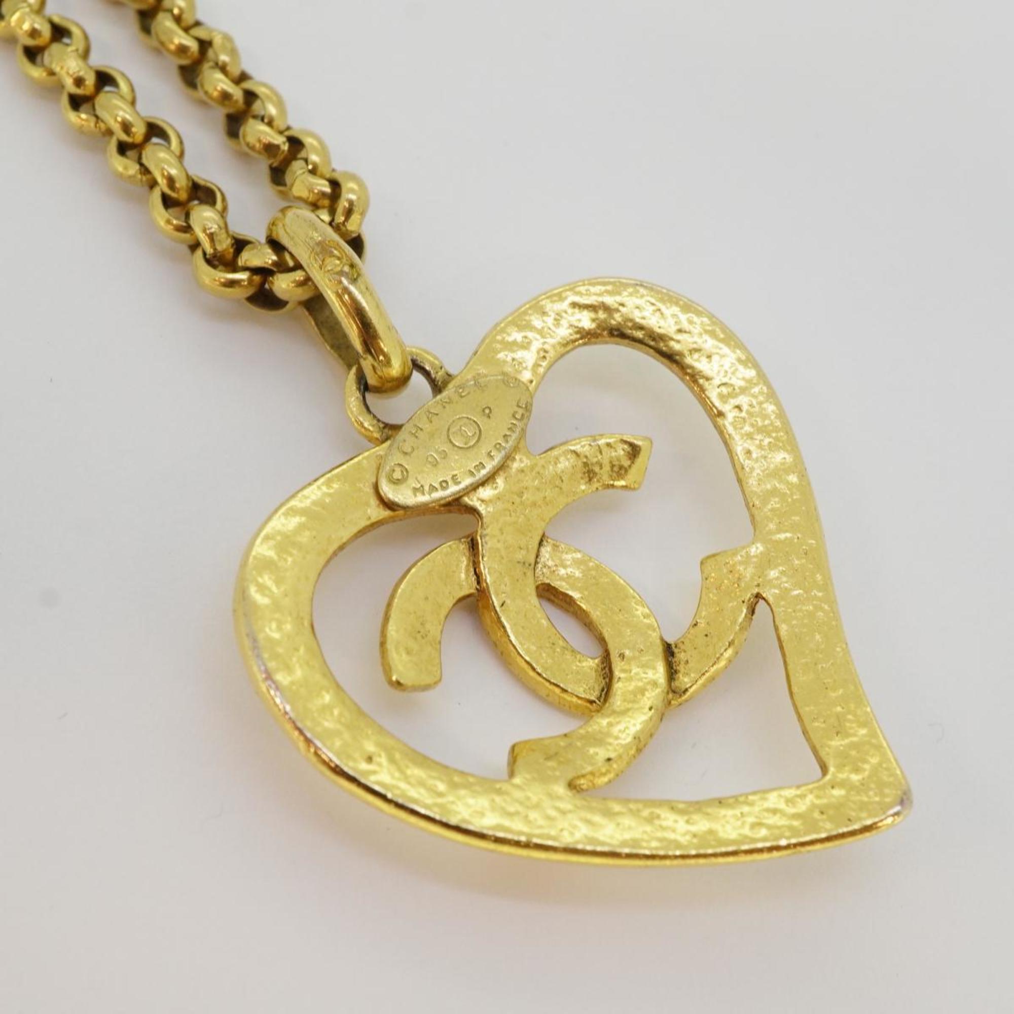 Chanel Necklace Coco Mark Heart Motif GP Plated Gold 95P Women's