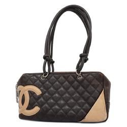 Chanel Shoulder Bag Cambon Lambskin Brown Women's