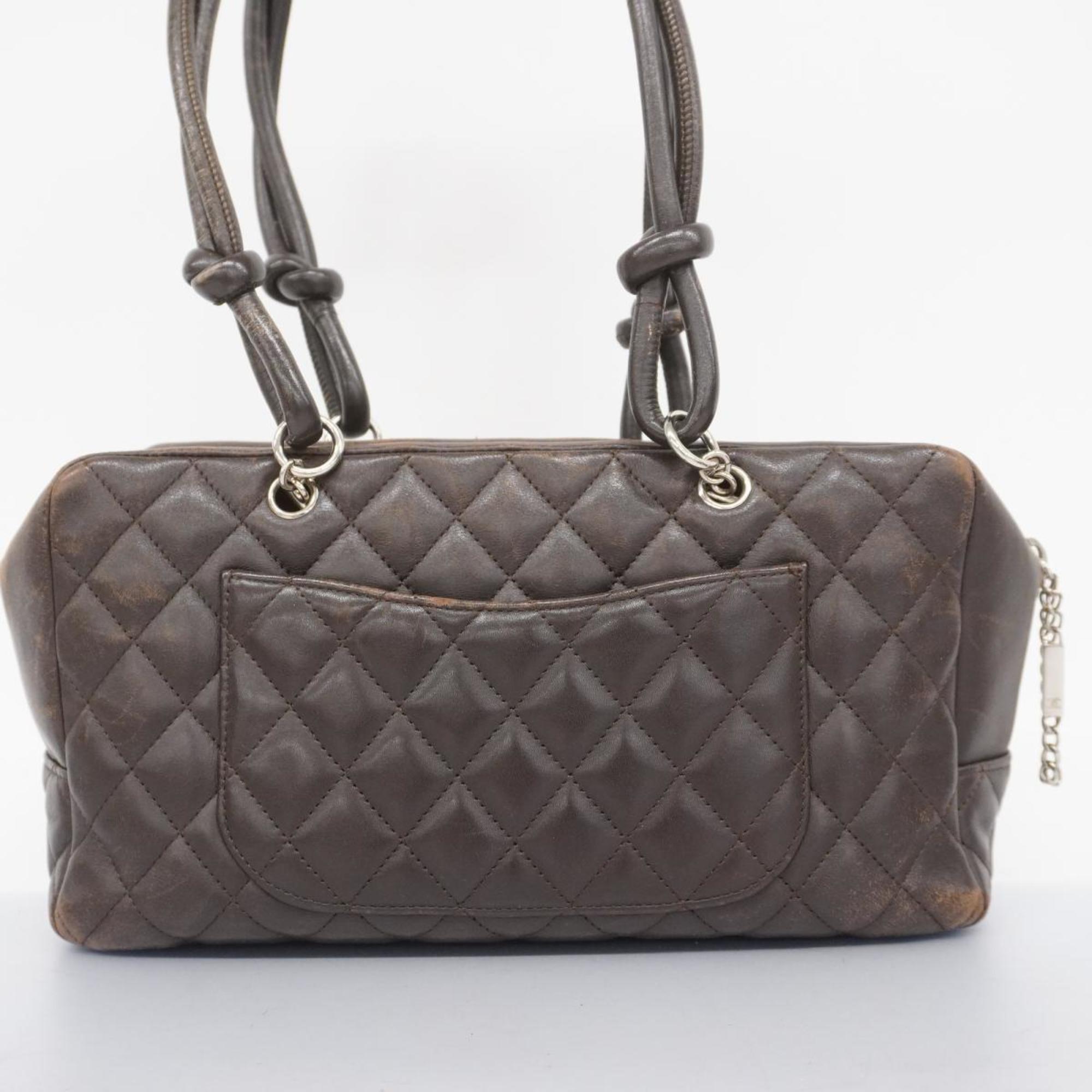 Chanel Shoulder Bag Cambon Lambskin Brown Women's