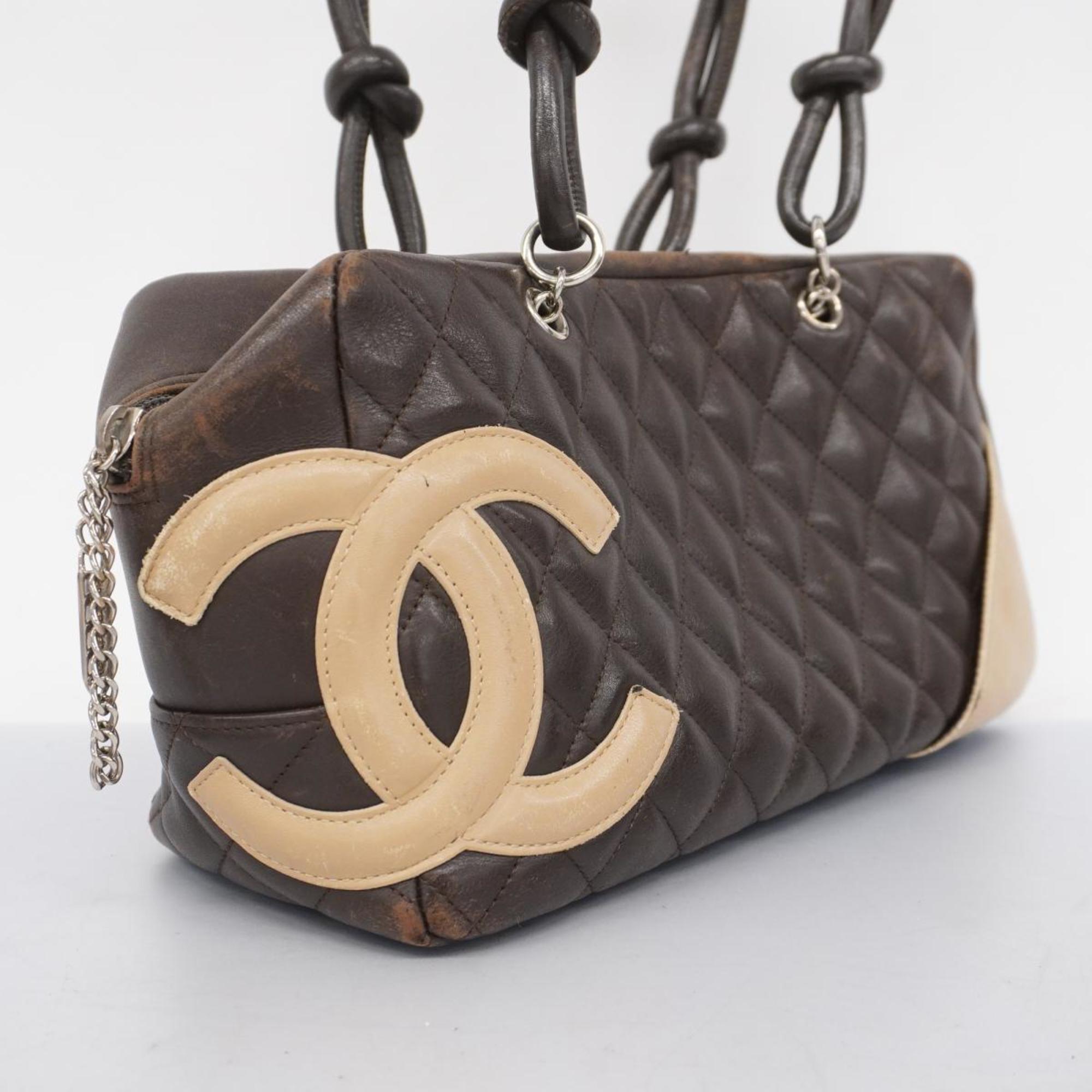 Chanel Shoulder Bag Cambon Lambskin Brown Women's