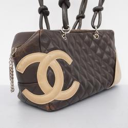 Chanel Shoulder Bag Cambon Lambskin Brown Women's