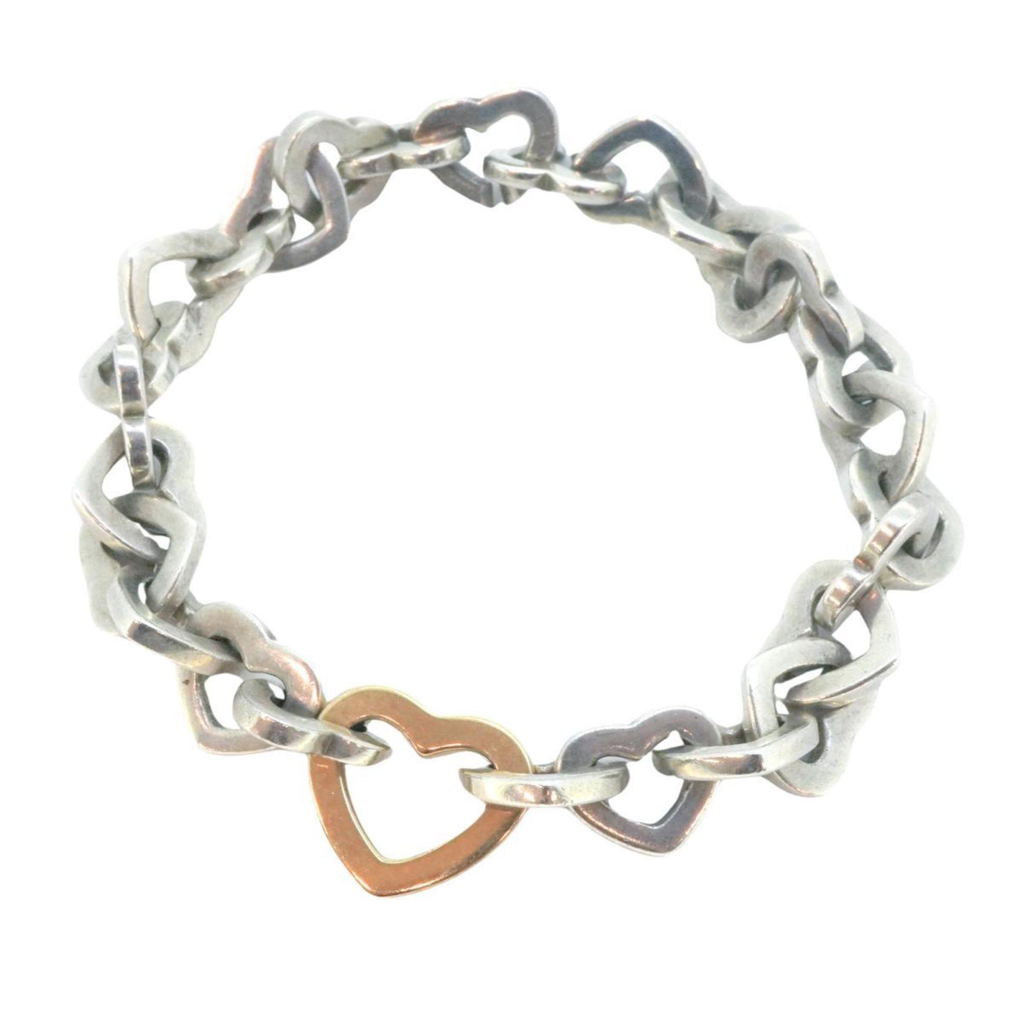 Tiffany Bracelet Heart Link K18YG Yellow Gold 925 Silver Women's