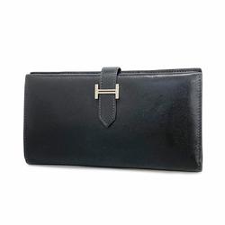 Hermes Long Wallet Bearn G Stamp Veau Gulliver Black Men's Women's