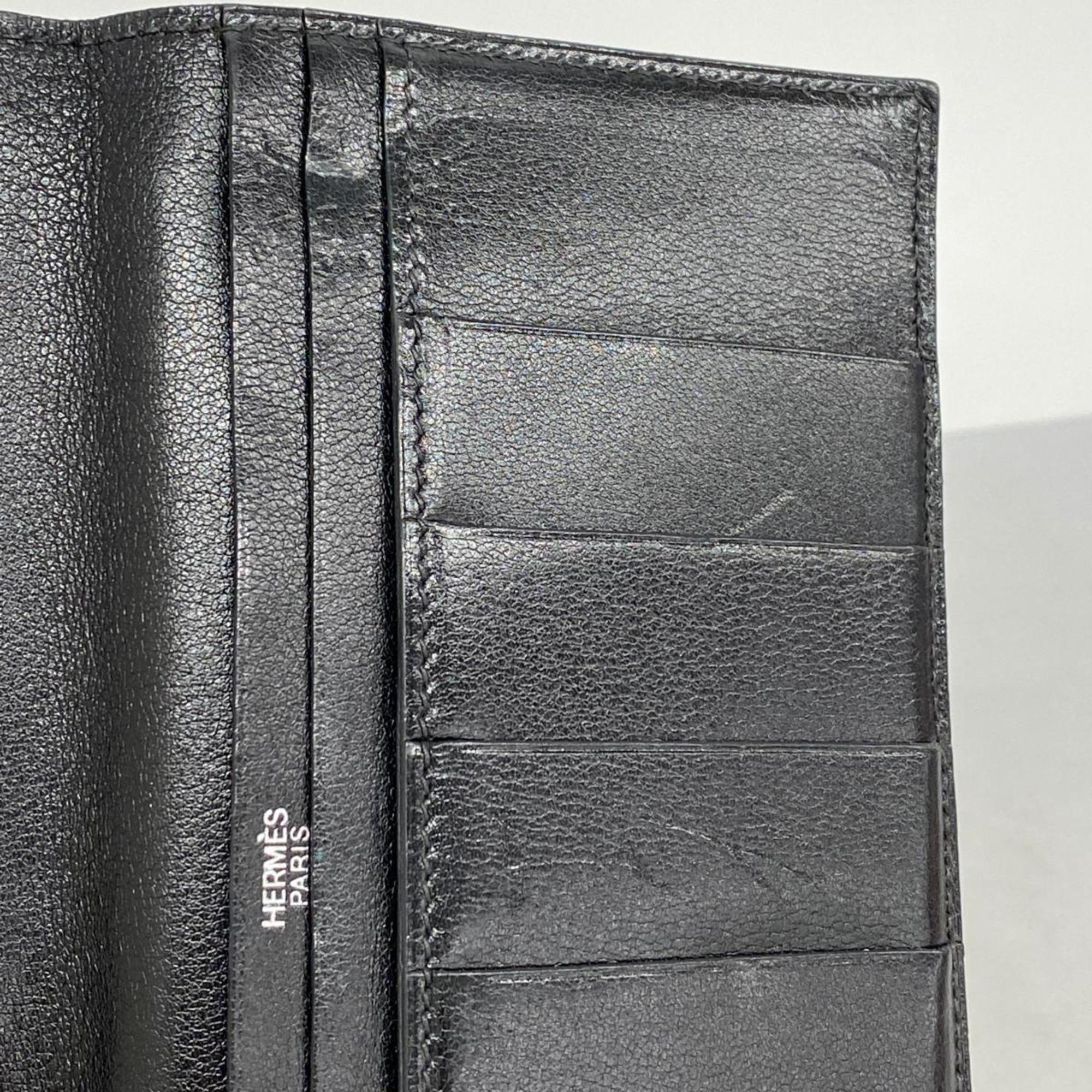 Hermes Long Wallet Bearn G Stamp Veau Gulliver Black Men's Women's