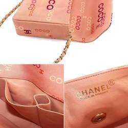 CHANEL Chocolate Bar Chain Shoulder Bag Canvas Leather Pink Gold Metal Fittings