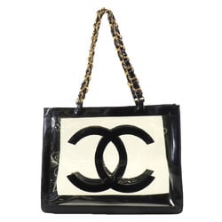 CHANEL Coco Mark Chain Enamel Vinyl Black Clear Gold Metal Fittings Tote Bag