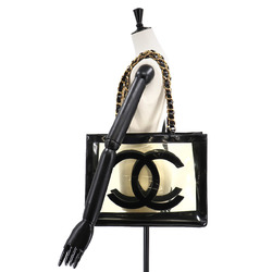 CHANEL Coco Mark Chain Enamel Vinyl Black Clear Gold Metal Fittings Tote Bag