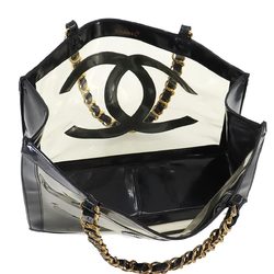 CHANEL Coco Mark Chain Enamel Vinyl Black Clear Gold Metal Fittings Tote Bag