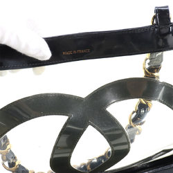 CHANEL Coco Mark Chain Enamel Vinyl Black Clear Gold Metal Fittings Tote Bag