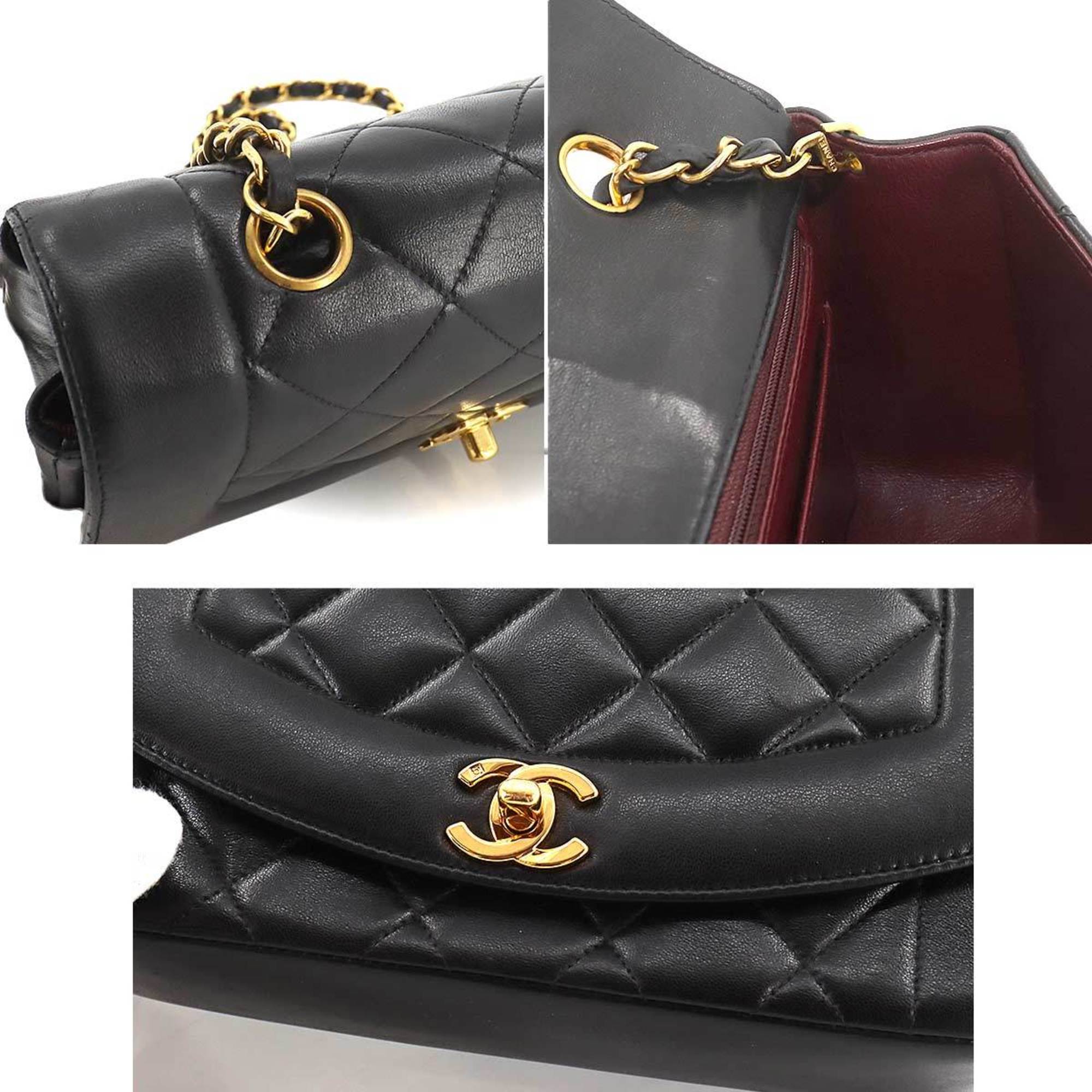 CHANEL Diana Matelasse 22 Chain Shoulder Bag Leather Black A01164