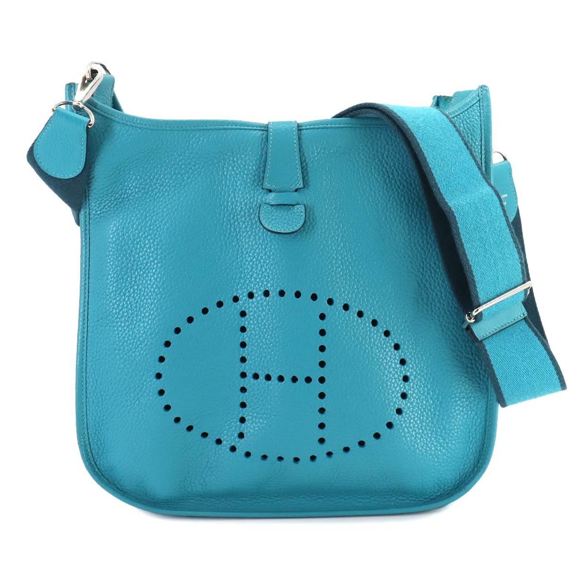 Hermes Evelyne 3 GM Amazon Shoulder Bag Taurillon Clemence Turquoise □R Stamp Silver Hardware