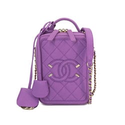 CHANEL CC Filigree Vanity Shoulder Bag Caviar Skin Purple AS0988