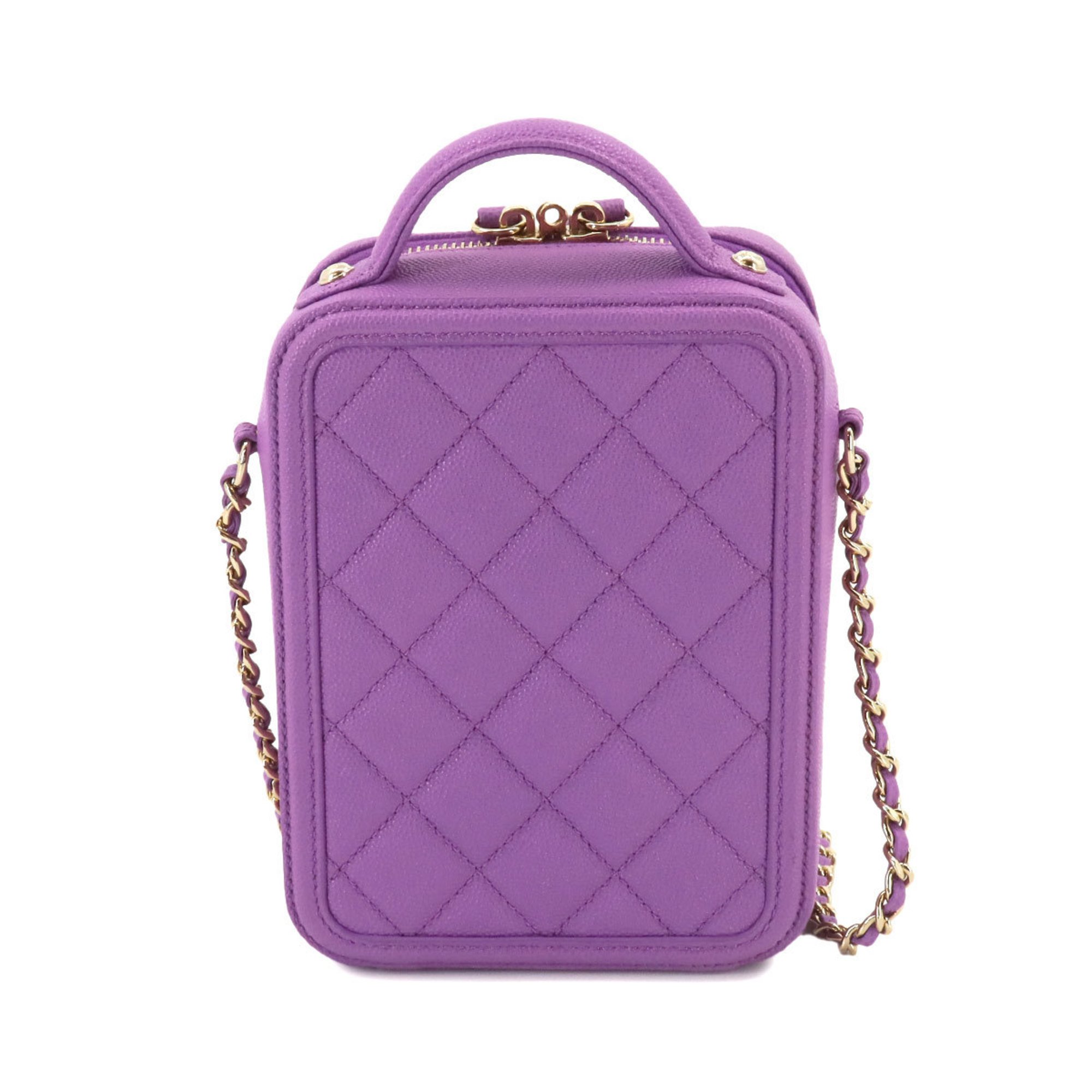 CHANEL CC Filigree Vanity Shoulder Bag Caviar Skin Purple AS0988