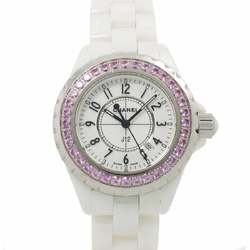 Chanel CHANEL J12 33mm H1181 Ladies Watch Pink Sapphire Bezel Date White Ceramic Quartz