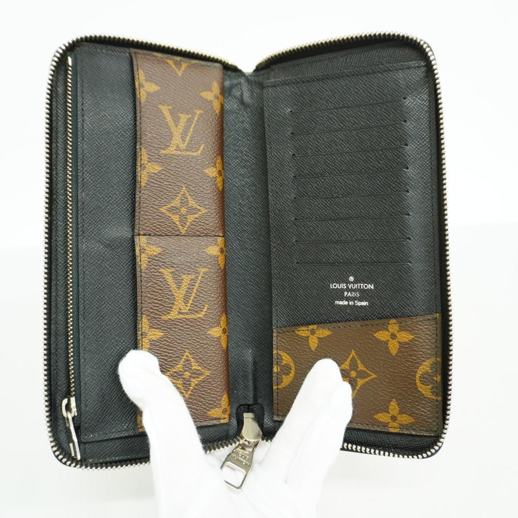 Louis Vuitton Long Wallet Monogram Macassar Zippy Vertical M60109 Brown Noir Men's