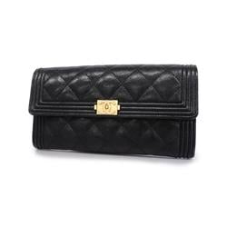 Chanel Long Wallet Caviar Skin Black Women's