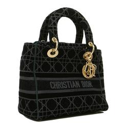 Christian Dior handbag Lady Dee Light velour navy champagne ladies