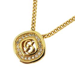 Christian Dior Necklace CD Rhinestone GP Plated Gold Women's