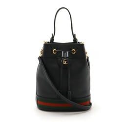 GUCCI Ophidia Small Bucket Bag Web Line Handbag Shoulder Leather Black 610846