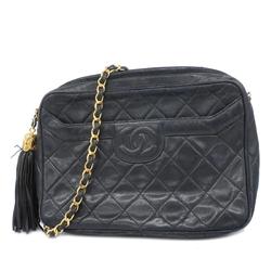 Chanel Shoulder Bag with Matelasse Chain Bag, Lambskin, Black, Women's