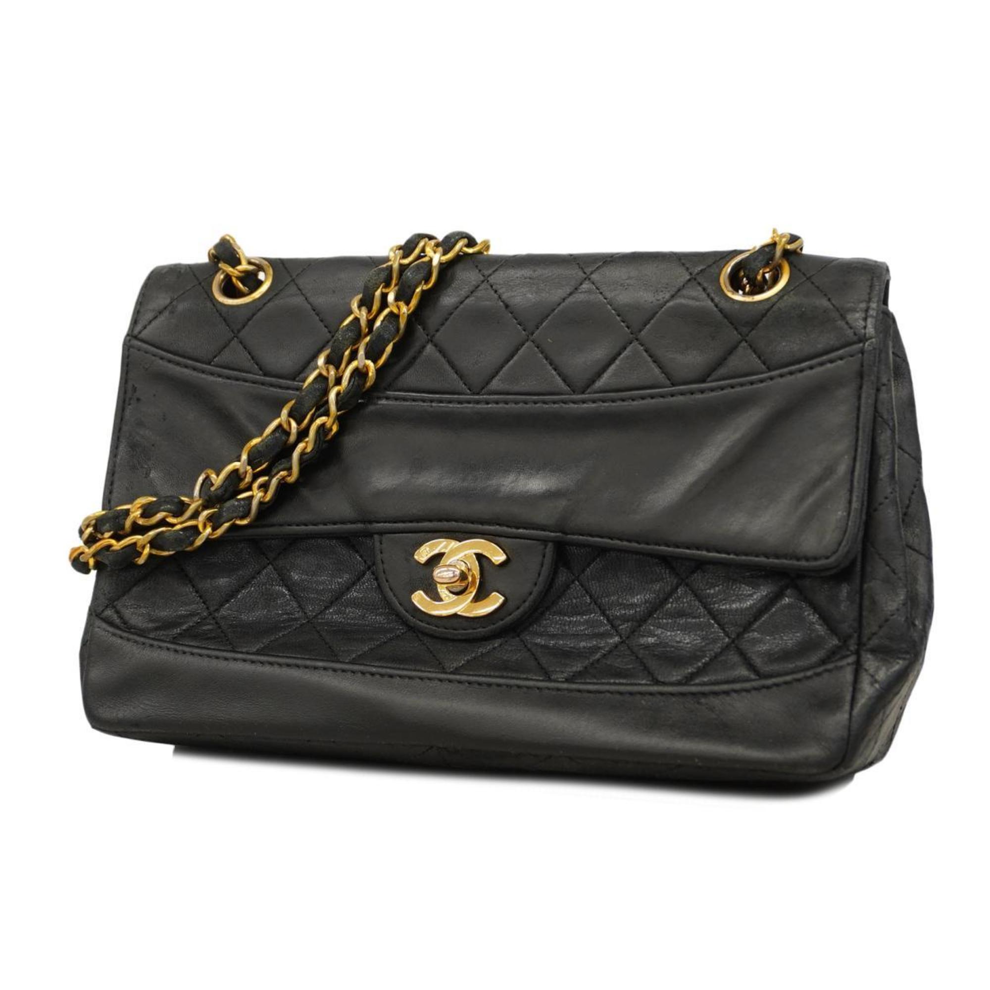 Chanel Shoulder Bag Matelasse Chain Lambskin Black Women's