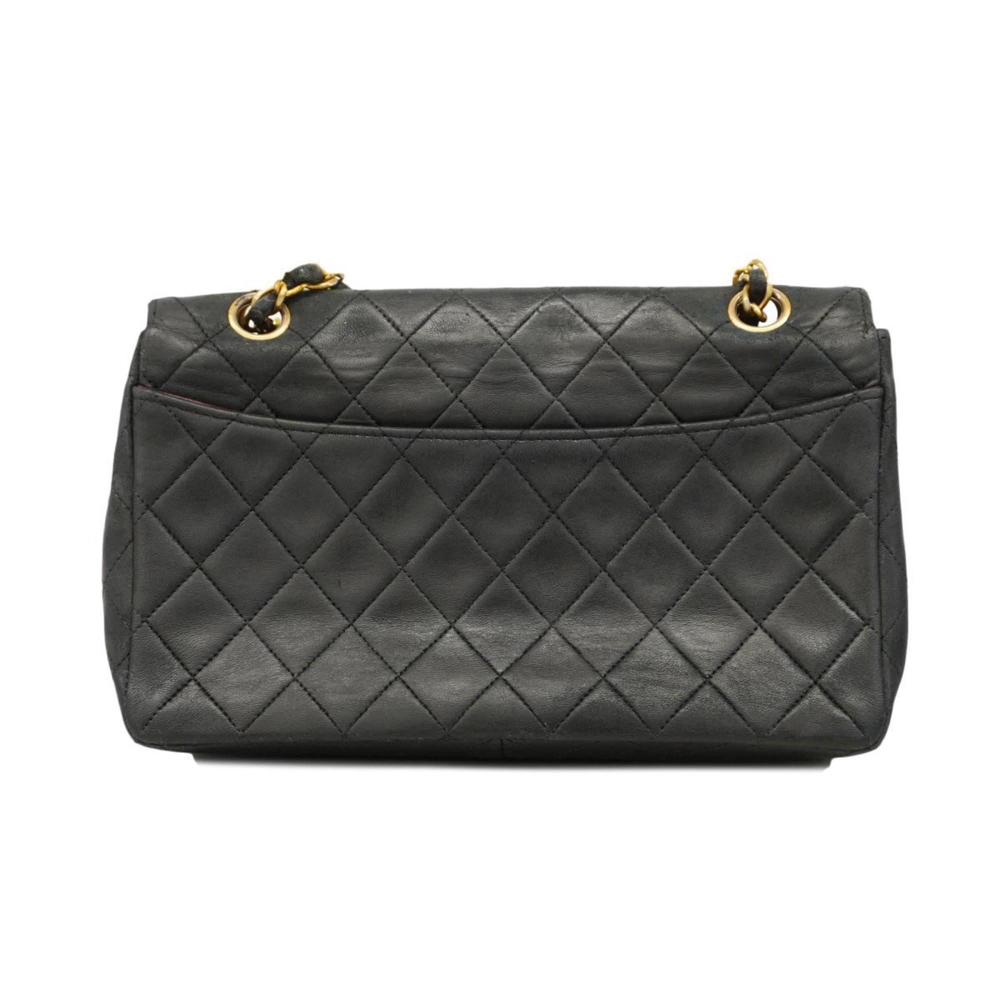 Chanel Shoulder Bag Matelasse Chain Lambskin Black Women's