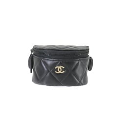 CHANEL Matelasse Arm Coin Purse, Leather, Black, Gold, Metal Fittings