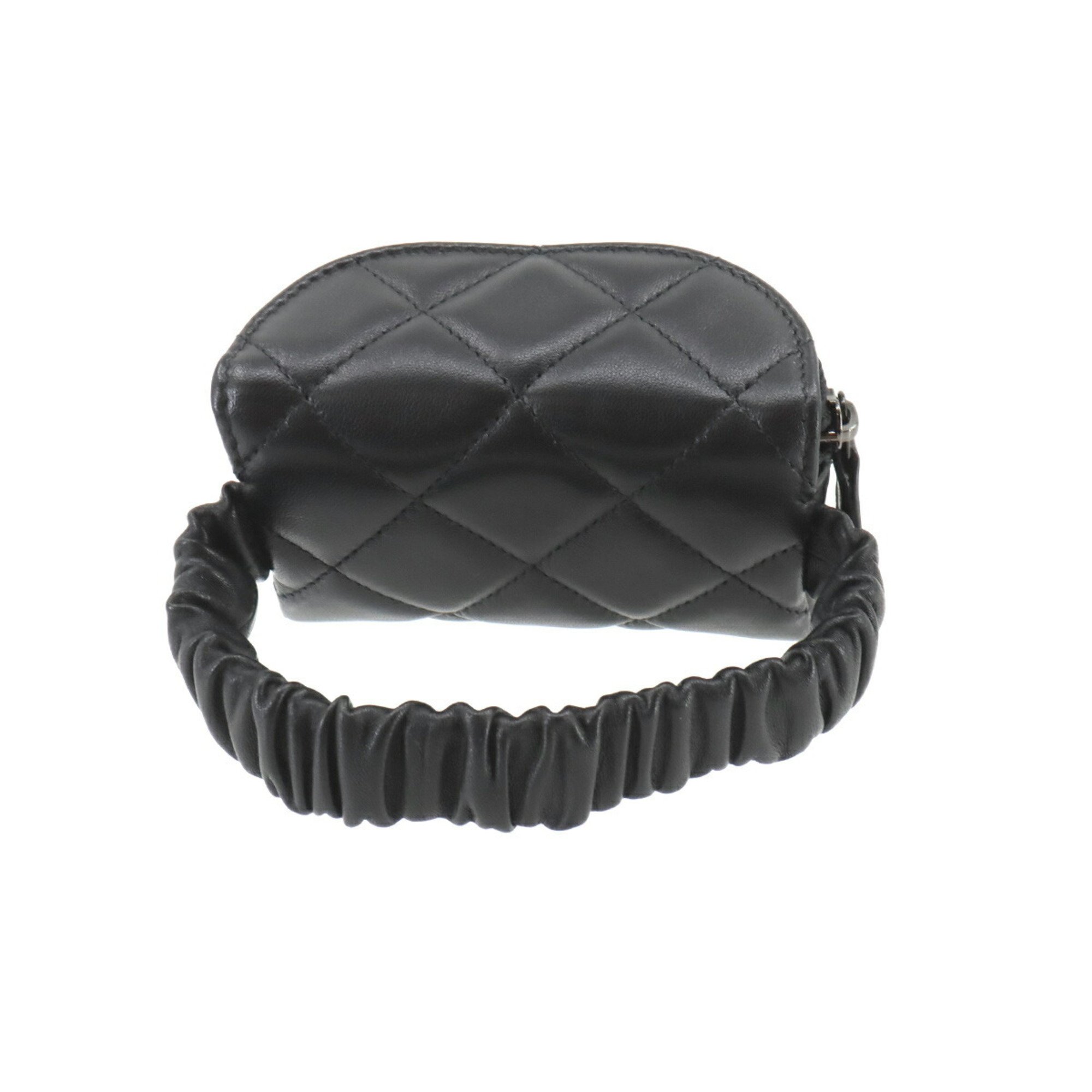 CHANEL Matelasse Arm Coin Purse, Leather, Black, Gold, Metal Fittings