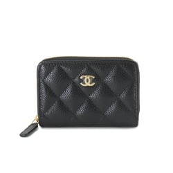 CHANEL Matelasse Classic Zip Coin Purse, Caviar Skin Leather, Black Coco Mark, AP0216, Gold Hardware, Purse