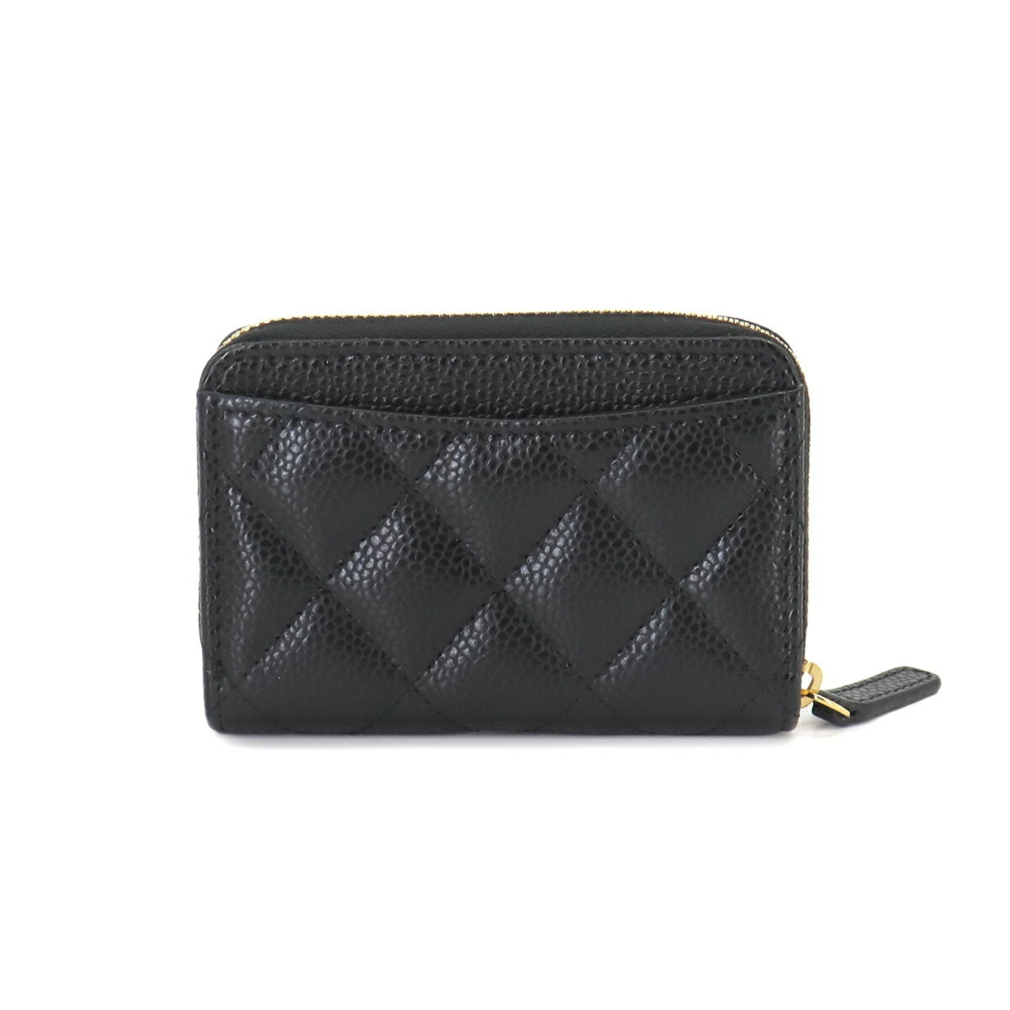 CHANEL Matelasse Classic Zip Coin Purse, Caviar Skin Leather, Black Coco Mark, AP0216, Gold Hardware, Purse