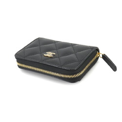 CHANEL Matelasse Classic Zip Coin Purse, Caviar Skin Leather, Black Coco Mark, AP0216, Gold Hardware, Purse