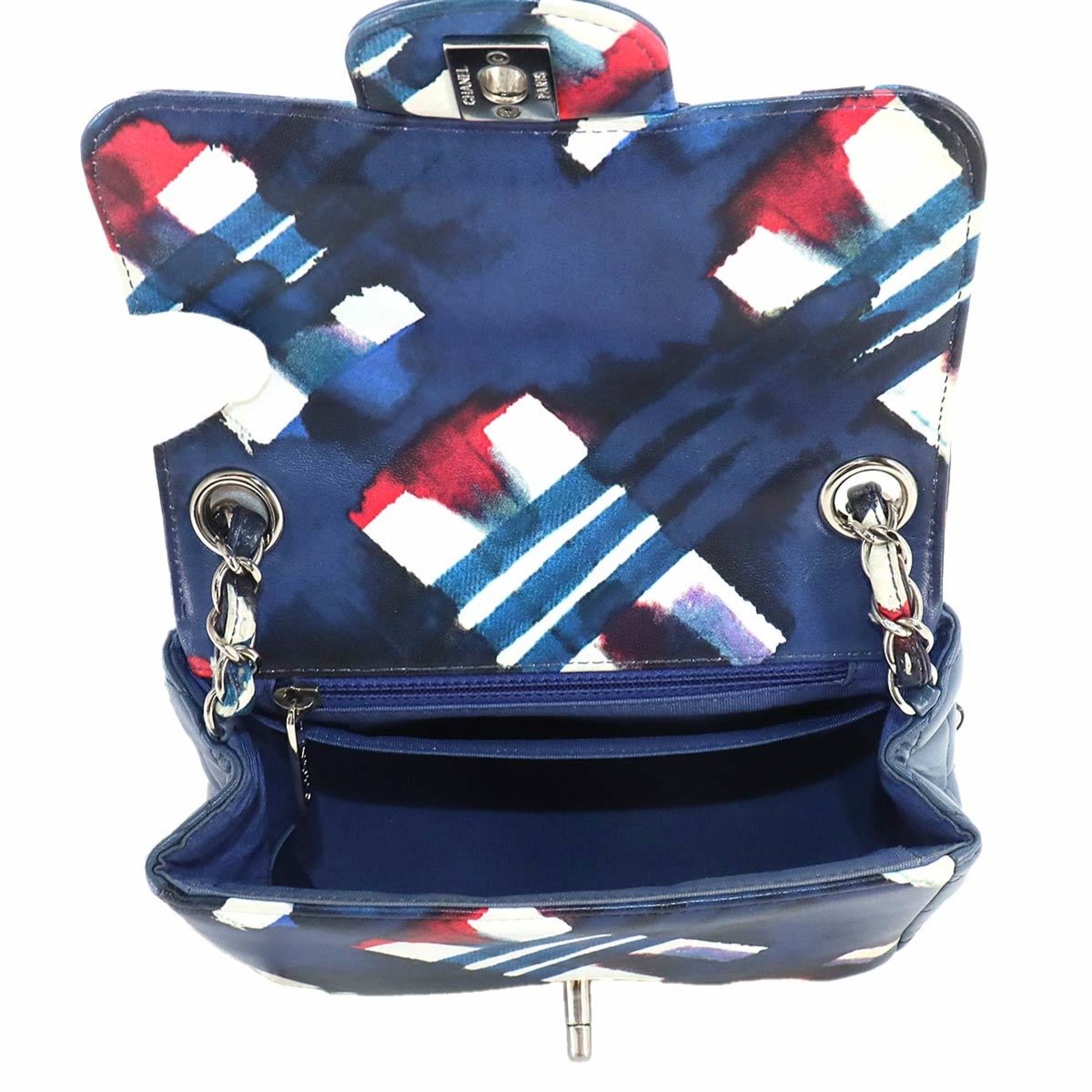 CHANEL Air Line Matelasse Chain Shoulder Bag Leather Blue White Red Silver Metal Fittings