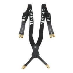 CHANEL Suspenders Canvas Leather Black White Gold Metal Fittings Suspender