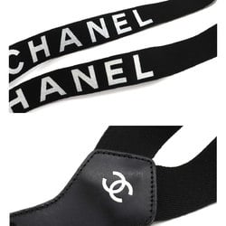 CHANEL Suspenders Canvas Leather Black White Gold Metal Fittings Suspender