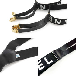 CHANEL Suspenders Canvas Leather Black White Gold Metal Fittings Suspender