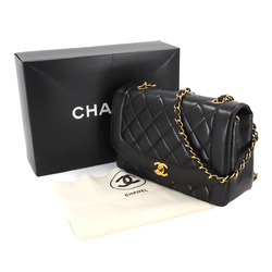 CHANEL Diana Matelasse 25 Chain Shoulder Bag Leather Black A01165