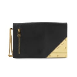 CELINE Clutch Bag Leather Black Gold Metal Fittings