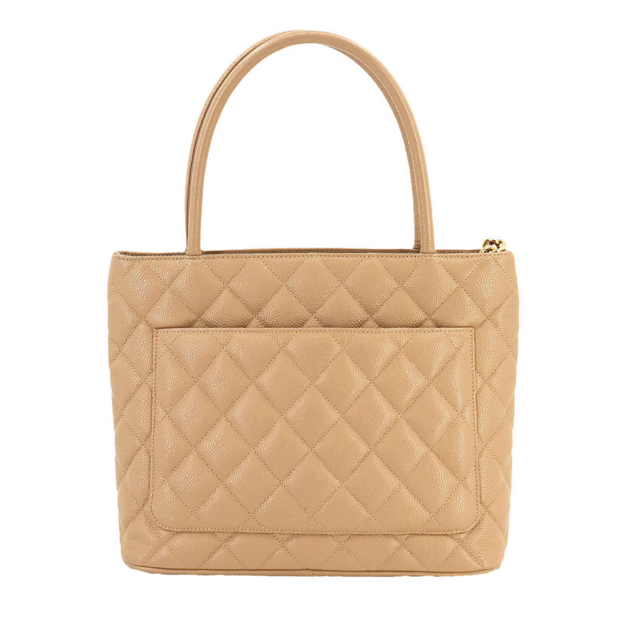 CHANEL Reissue Caviar Skin Beige A01804 Gold Hardware Medallion Tote Bag