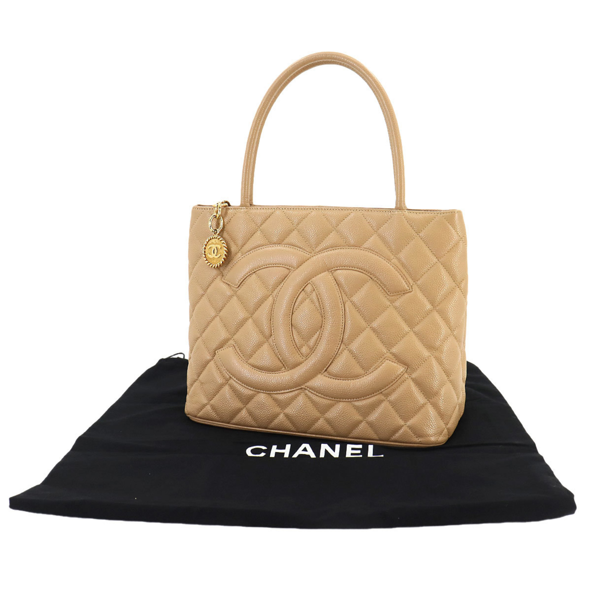 CHANEL Reissue Caviar Skin Beige A01804 Gold Hardware Medallion Tote Bag