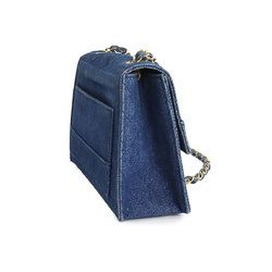 CHANEL Chain Shoulder Bag Denim Blue Gold Metal Fittings Matelasse