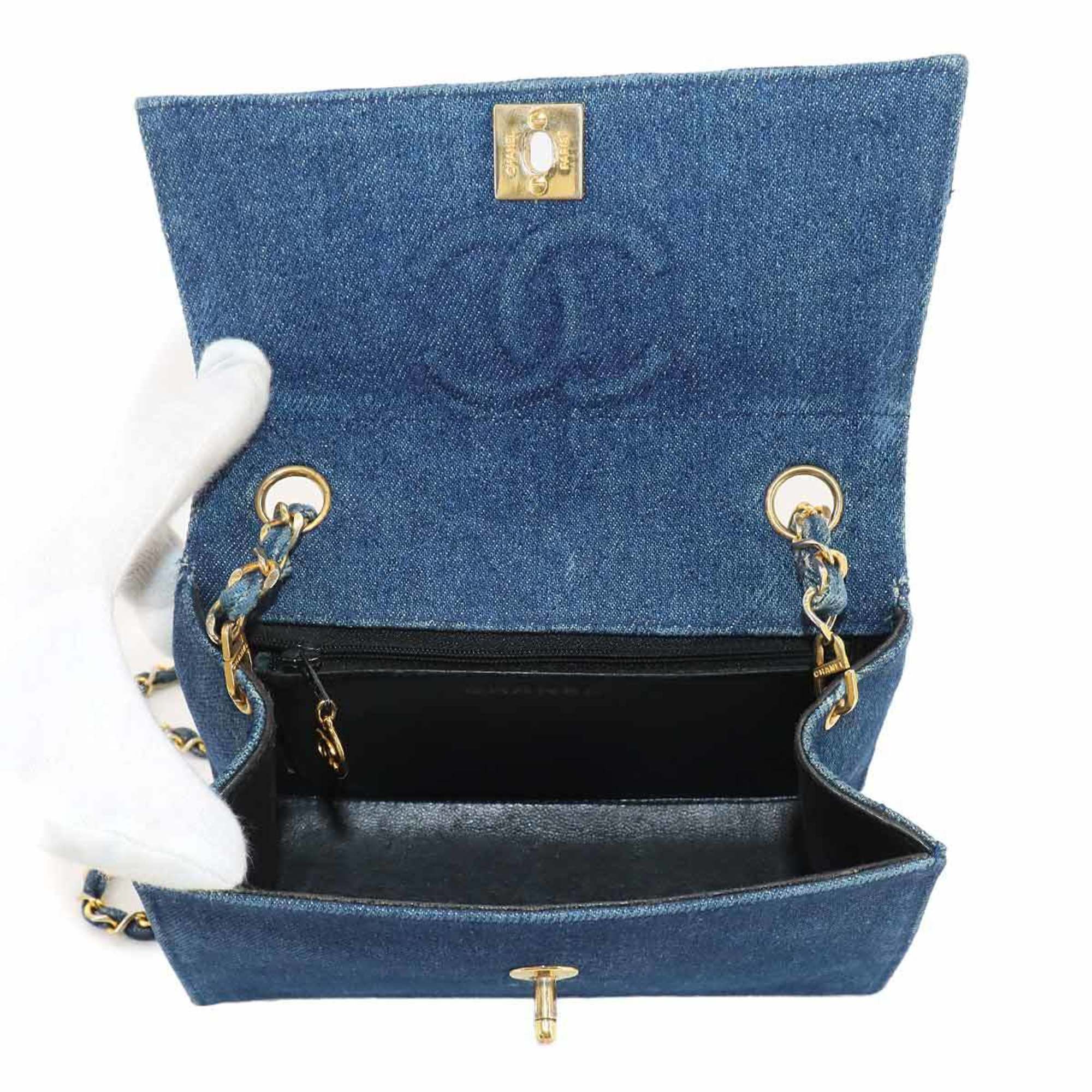 CHANEL Chain Shoulder Bag Denim Blue Gold Metal Fittings Matelasse