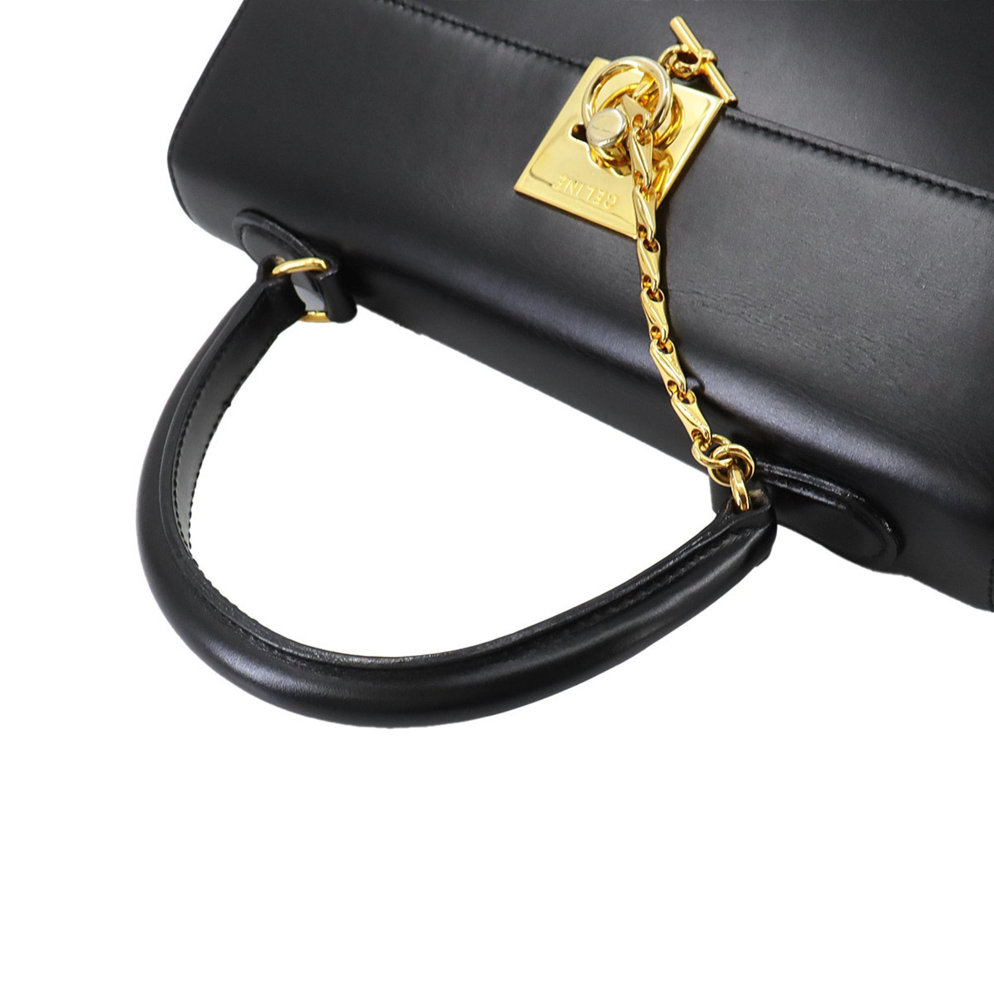 CELINE Handbag Leather Black Gold Hardware Hand Bag