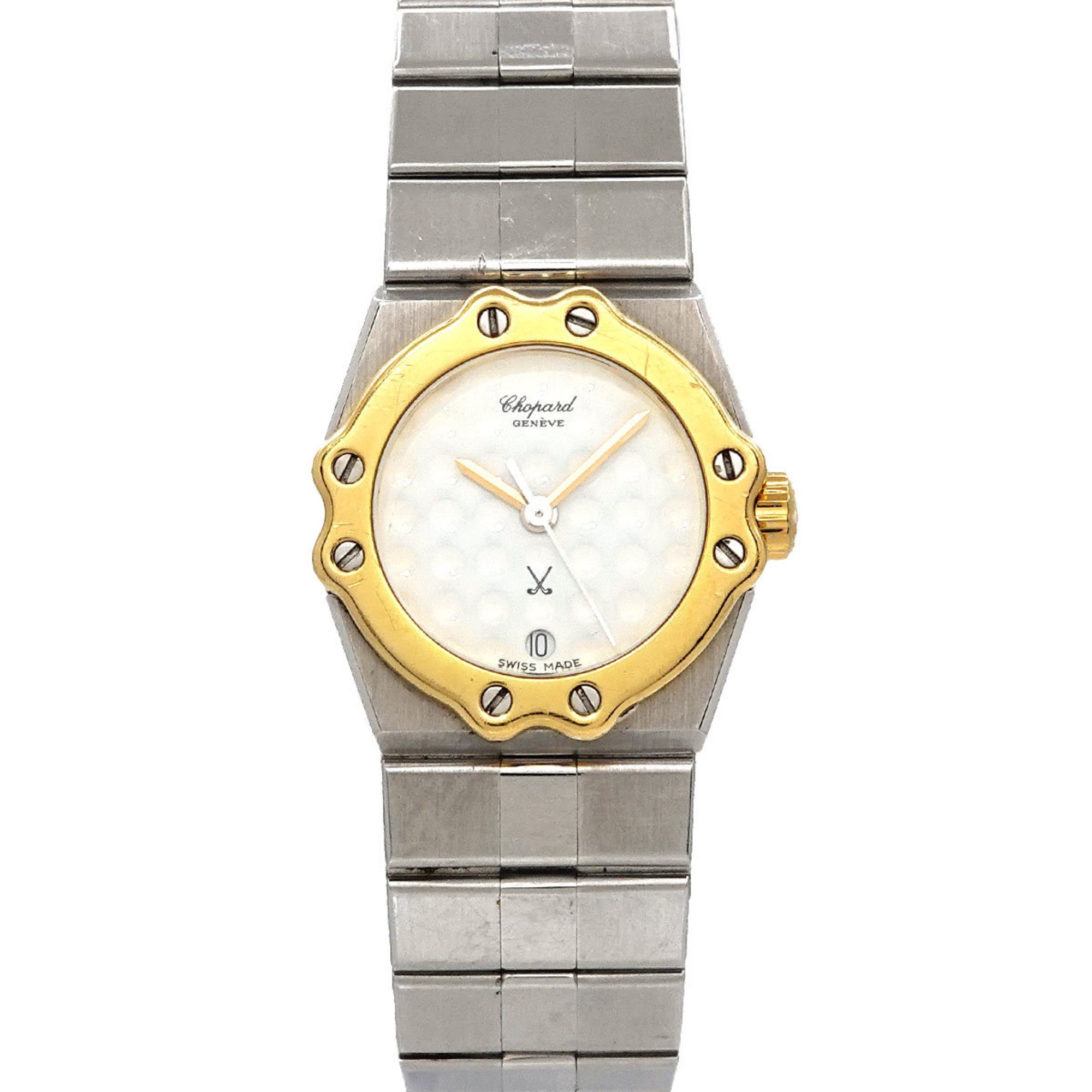 Chopard St. Moritz Combi 8024 Ladies Watch Date White YG Yellow Gold Quartz