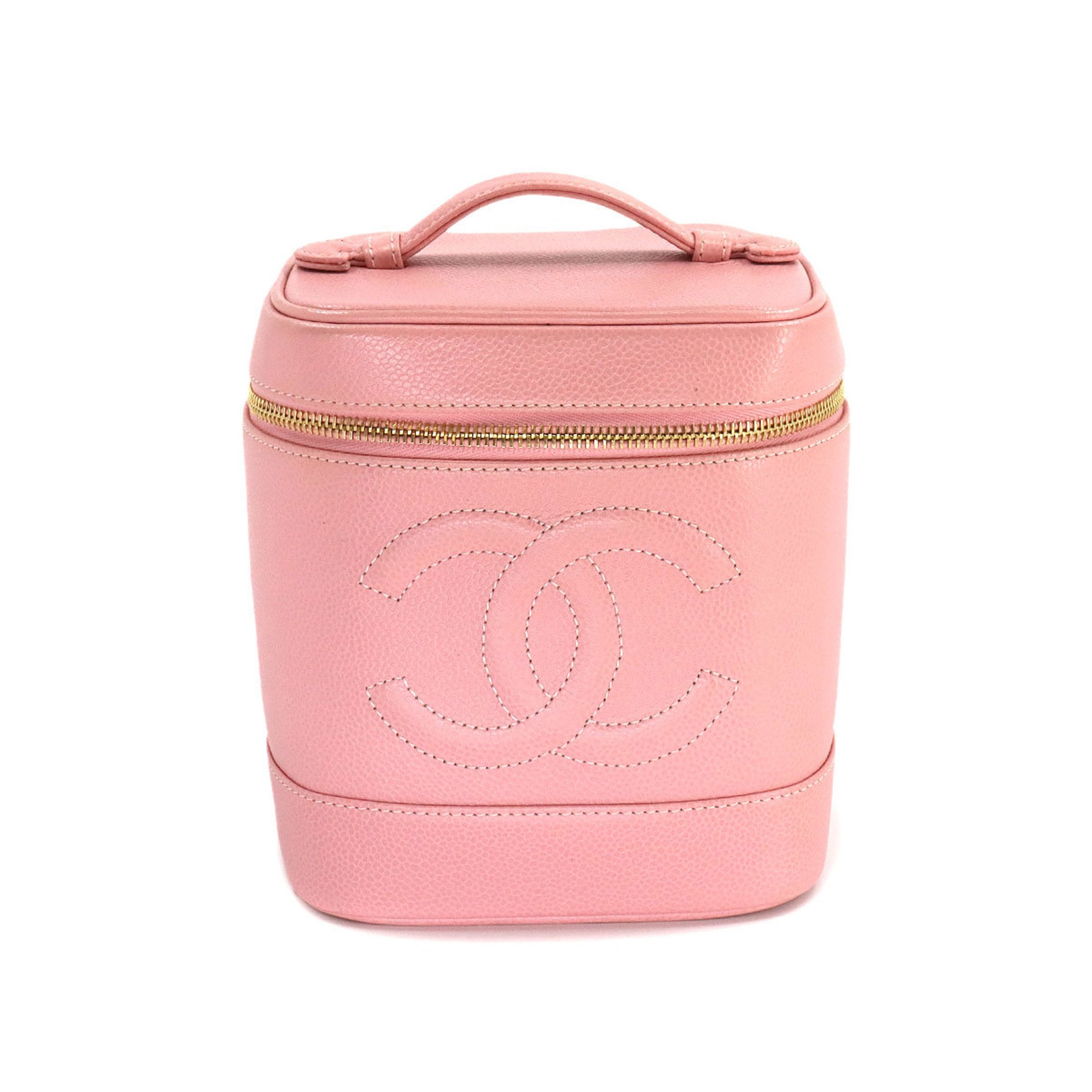 CHANEL Vanity Handbag Caviar Skin Leather Pink A01998 Coco Mark Gold Hardware Bag