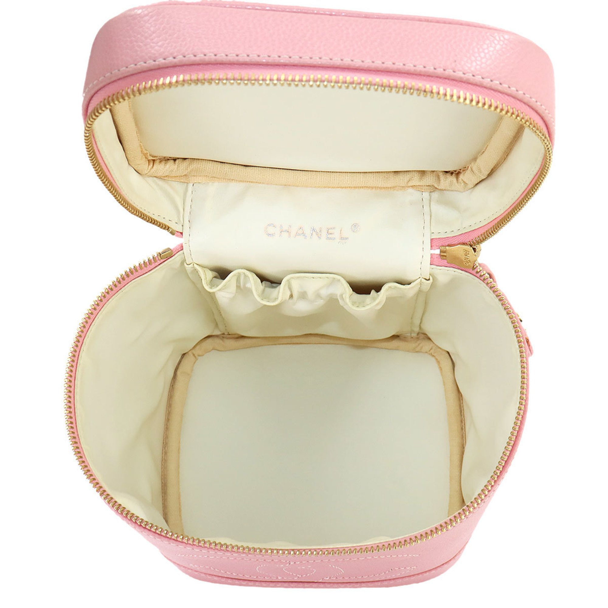 CHANEL Vanity Handbag Caviar Skin Leather Pink A01998 Coco Mark Gold Hardware Bag