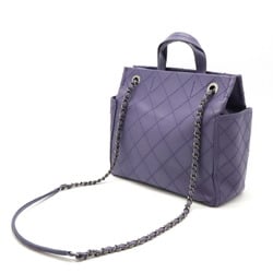 CHANEL Wild Stitch Coco Mark Tote Bag Handbag Shoulder Leather Purple Sold Item A94231