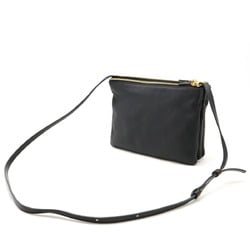 CELINE Trio Large Shoulder Bag Pochette Pouch Lambskin Leather Black 171453