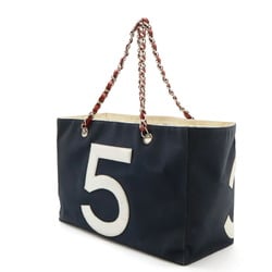 CHANEL Coco Mark No.5 Tote Bag Shoulder Chain Canvas Leather Navy Red Silver A18644