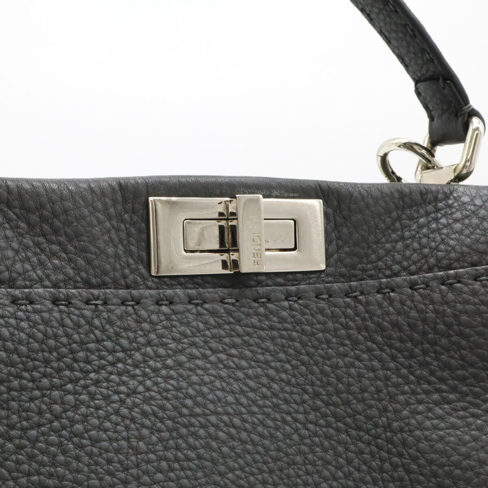 FENDI Peekaboo Large Handbag Shoulder Bag Leather Grey 8BN210