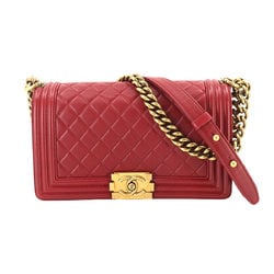 CHANEL Boy Chanel Chain Shoulder Bag Leather Red A67086 Gold Metal Fittings